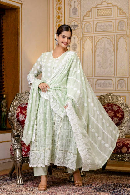 Chikankari Embroidered Cotton Gown