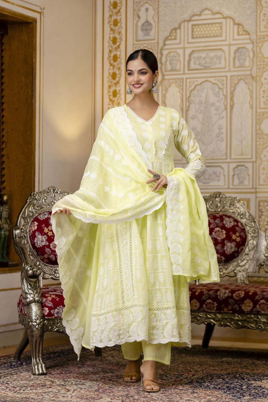 Chikankari Embroidered Cotton Gown