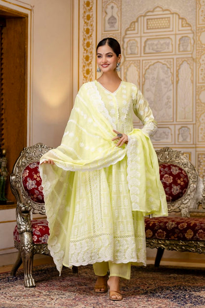Chikankari Embroidered Cotton Gown