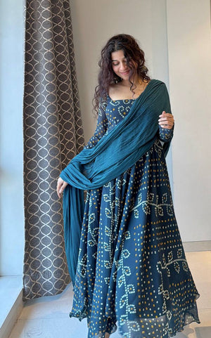 Maroon Georgette Bandhani Print Anarkali Gown