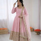 Heavy Sequence Work Border Roman Silk Anarkali set With Dupatta For Partywear
