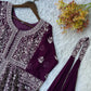 Midnight Blue Georgette Sequins Embroidered Kurti Palazzo Set for Wedding & Festive Wear