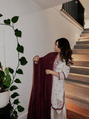 Maroon Embroidered Farshi Set