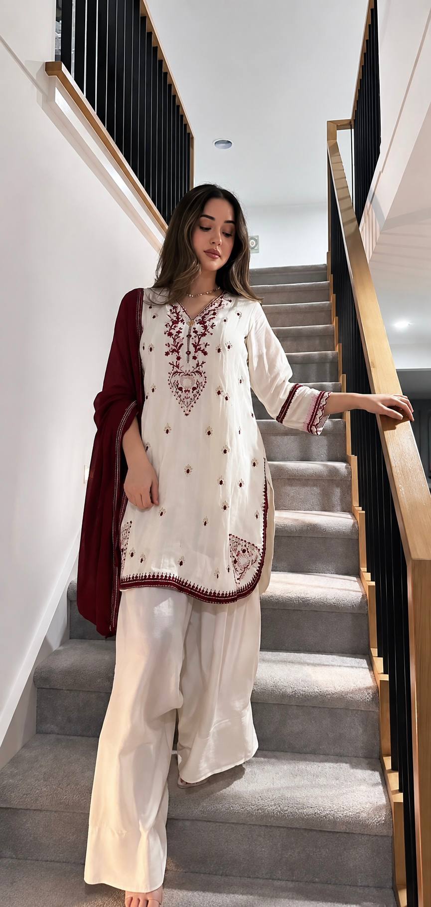 Maroon Embroidered Farshi Set