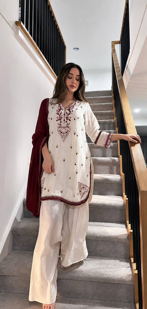 Maroon Embroidered Farshi Set