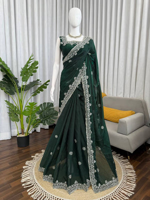 Emerald Beaded Sequin Saree