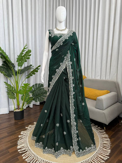 Emerald Beaded Sequin Saree