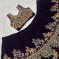 Navy Lotus Embroidered Lehenga