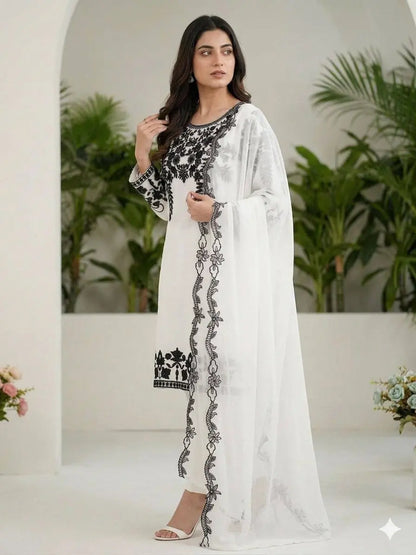 Fox Georgette Kurta Set With Floral Embroidery