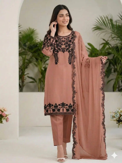 Fox Georgette Kurta Set With Floral Embroidery