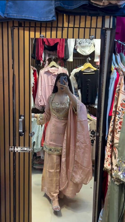 Cosmos Mirror Work Kurti Palazzo Set