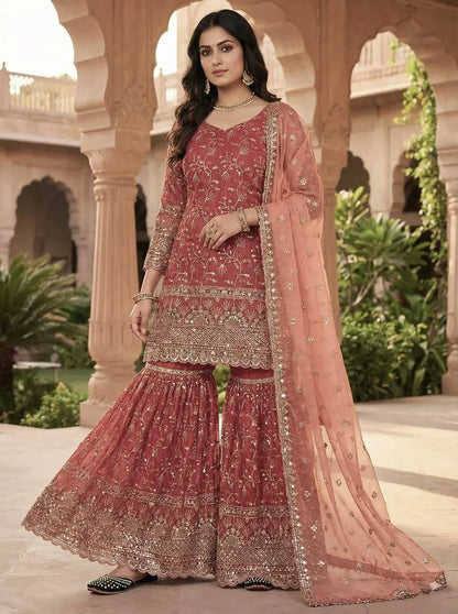 Crushed Silk Sharara Set With Sequin Embroidery
