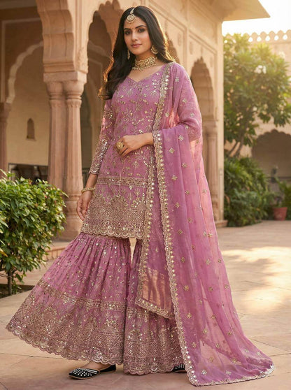 Crushed Silk Sharara Set With Sequin Embroidery