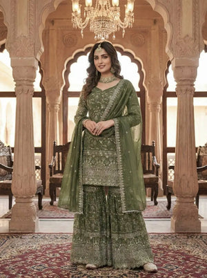 Crushed Silk Sharara Set With Sequin Embroidery