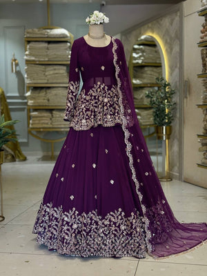 Aubergine Cording Peplum Lehenga
