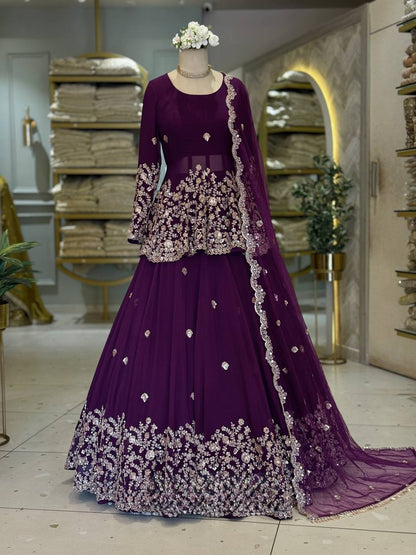 Aubergine Cording Peplum Lehenga
