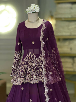 Aubergine Cording Peplum Lehenga