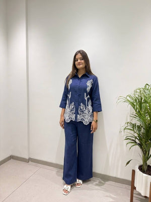 Navy Floral Embroidered Co-ord