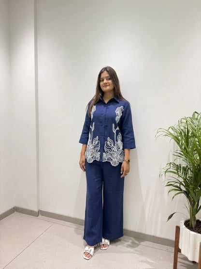 Navy Floral Embroidered Co-ord