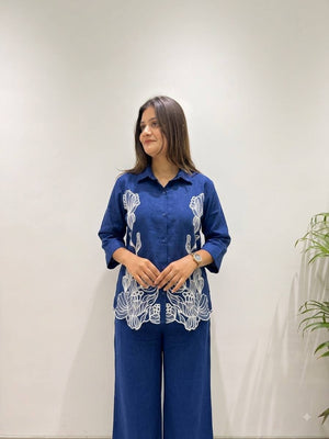 Navy Floral Embroidered Co-ord