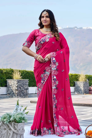 Designer Satin Chiffon Festival Wedding Saree for Special Occasions