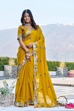 Designer Satin Chiffon Festival Wedding Saree for Special Occasions