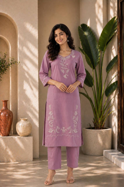Floral Embroidered Cotton Kurta