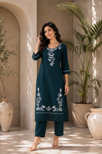 Floral Embroidered Cotton Kurta