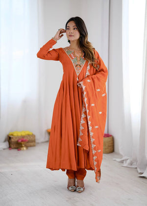 Rust Mirror Embroidered Anarkali