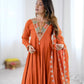 Rust Mirror Embroidered Anarkali