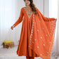Rust Mirror Embroidered Anarkali