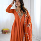 Rust Mirror Embroidered Anarkali