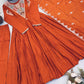 Rust Mirror Embroidered Anarkali