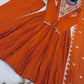 Rust Mirror Embroidered Anarkali