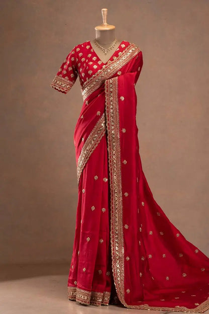 Red Jalpari Silk Designer Saree for Weddings and Festive Occasions