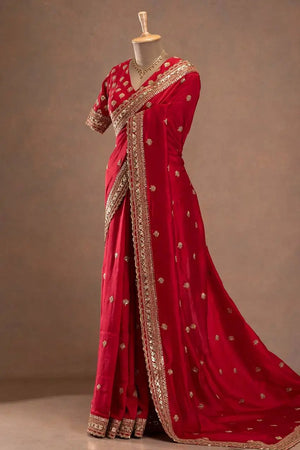 Red Jalpari Silk Designer Saree for Weddings and Festive Occasions