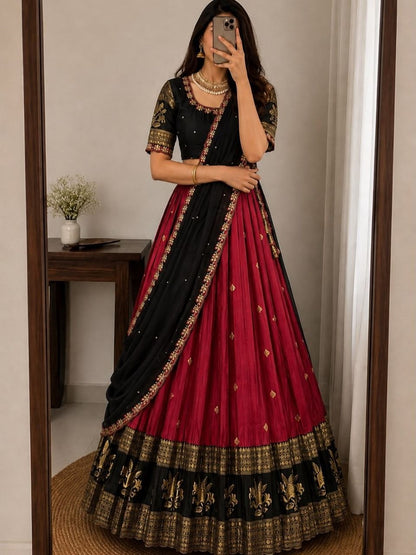 Kanjivaram Maggam Work South Style Half Lehenga