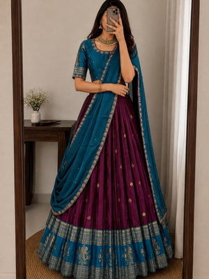 Kanjivaram Maggam Work South Style Half Lehenga