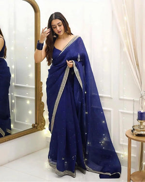 Navy Diamond Organza Saree