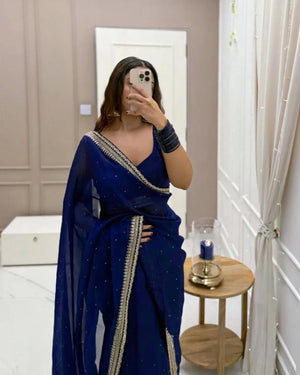 Navy Diamond Organza Saree