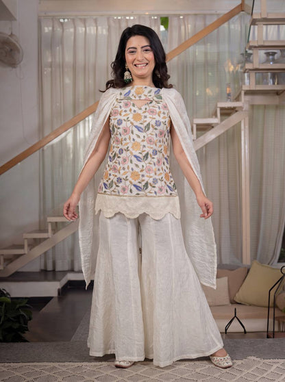 Ivory Floral Embroidered Sharara