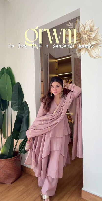 Mauve Tiered Peplum Sharara