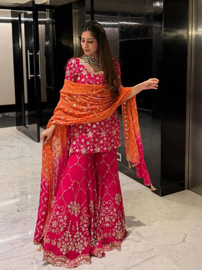 Embroidered Heavy Georgette Sharara Suit Set