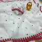 White Red Crinkle Silk Saree for Durga Puja