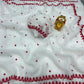 White Red Crinkle Silk Saree for Durga Puja
