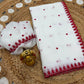 White Red Crinkle Silk Saree for Durga Puja