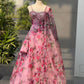 Mauve Floral Organza Corset Lehenga