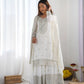 Designer Chinnon Silk Sharara Suit with Embroidery and Dupatta