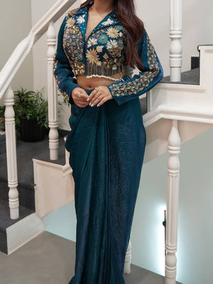 Teal Bead Embroidered Dhoti Set