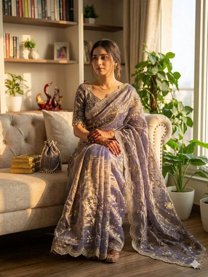 Sequence Embroidered Chiffon Saree with Blouse